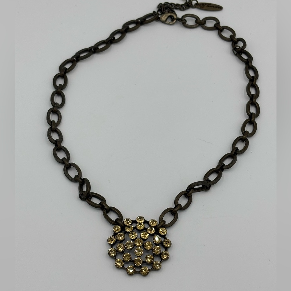 Plunder Brass and Yellow Amber Rhinestone Necklace